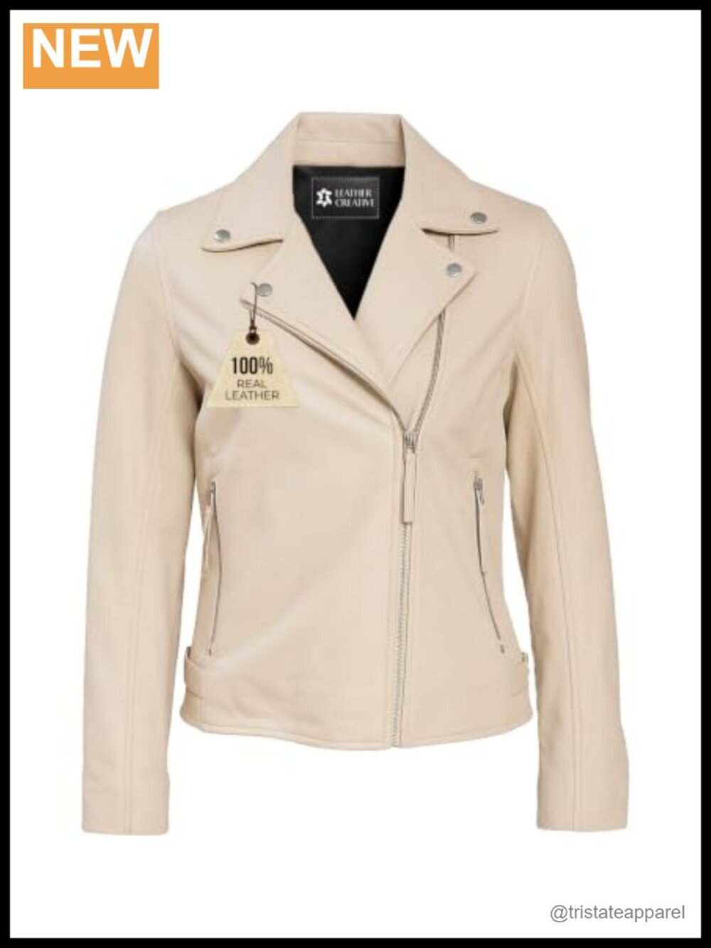 Genuine Lambskin Leather Motorcycle Crop Jacket with Belt, Zipper, Pockets